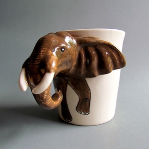 3D Animal Ceramic Porcelain Mug Cup Tea Coffee Drinkware Hand Painted Cup Animal Head Handle Glaze Collectible Mug Elephant