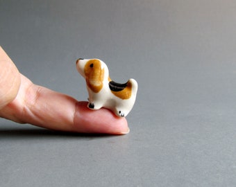 Tiny Beagle Dog Little Animal Small Miniature Ceramic Animal Figurine Statue