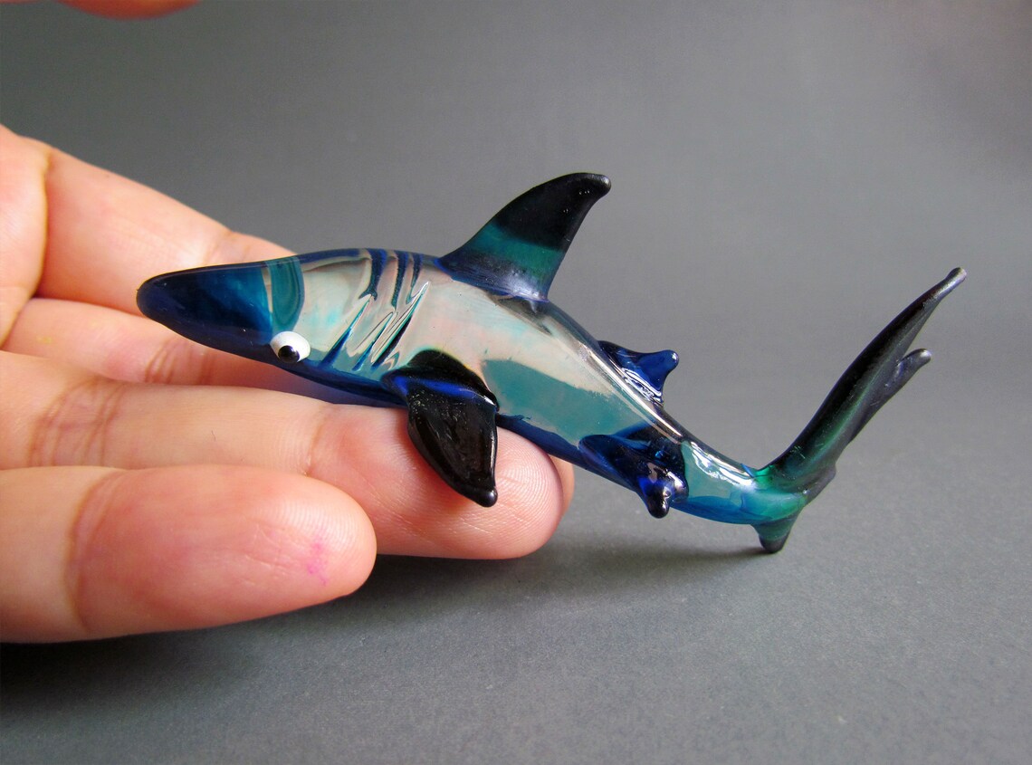 Hand Blown Glass Figurine Hand Painted Shark Glass Fish Decor | Etsy
