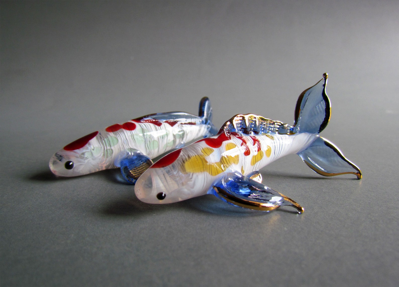 Pair Hand Blown Glass Figurine Koi Fish Lucky Fish Gold Etsy