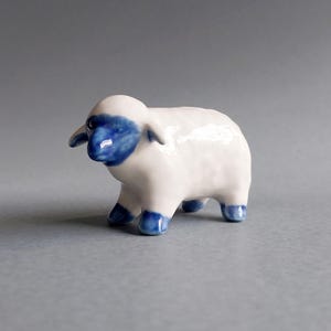 Miniatures Animal Ceramic Figurine Tiny Small collectible Porcelain Decor Statue Gifts Ornament Sheep Figurine White blue Sheep Statue