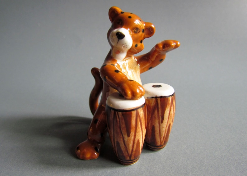 Tiger Playing Drum Musician Instrumentalist Little Animal Miniature Ceramic Figurine Statue Porcelain Figurine Collectible Decor Funny image 1