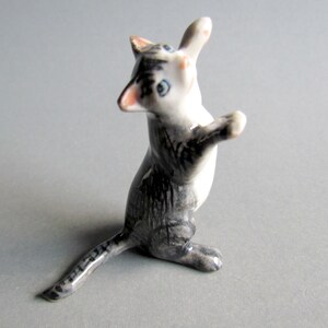 Miniature Ceramic Cat Animal Cute Little Tiny Small White Black blue Figurine Statue Decoration Hand Painted Collectible Gifts Standing Cat image 4