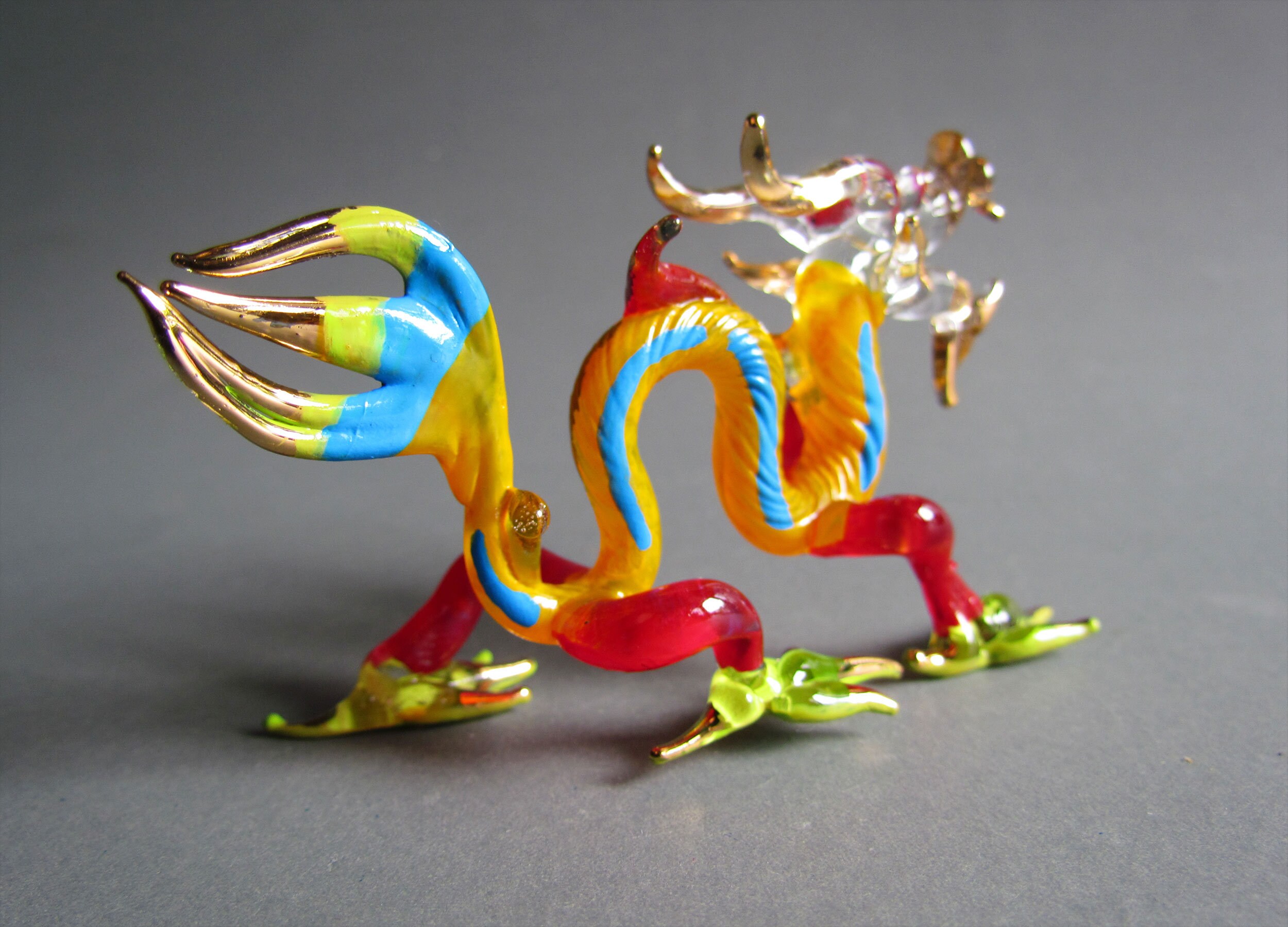 Dragon Hand Blown Glass Figurine East Dragon Statue Miniature Etsy