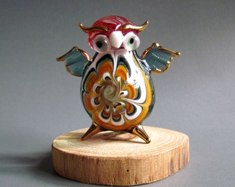 Owl Hand Blown Glass Animal Figurine Owl Statue Gold Painted Red Blue Small Owl Night Bird Collectible Gifts Decor Woodland Sculptures