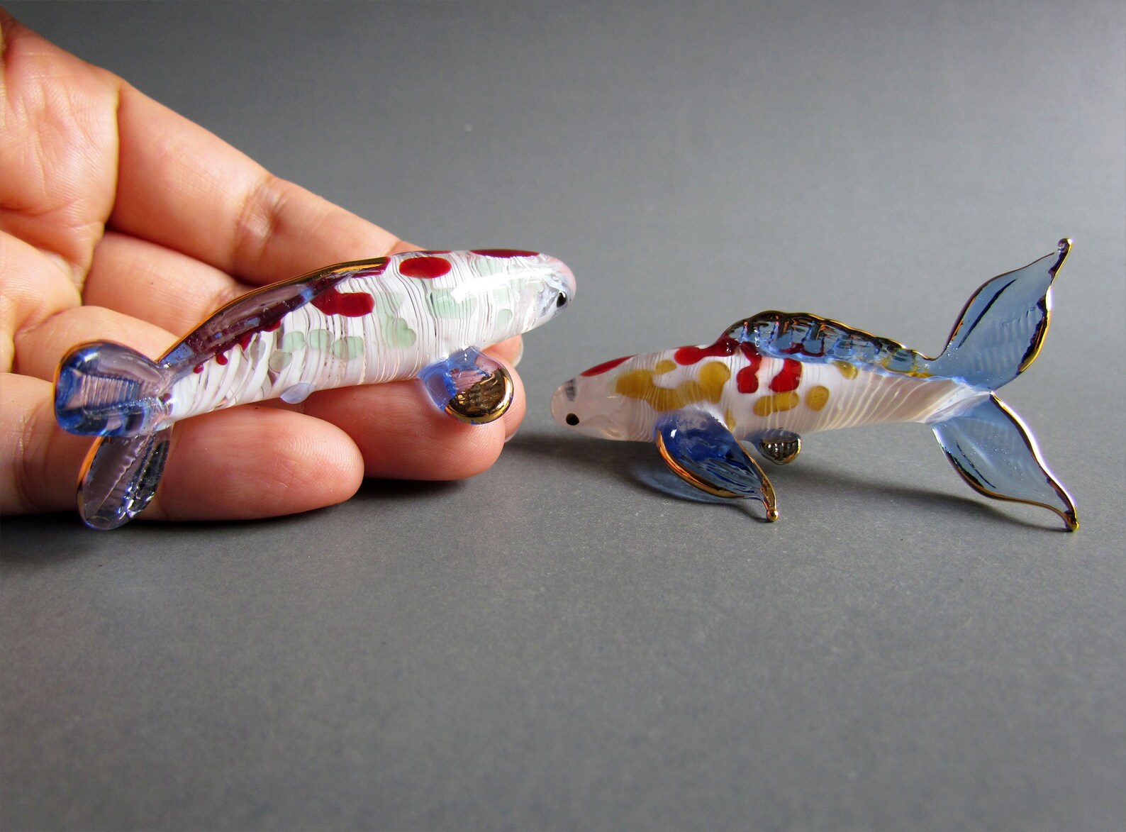 Pair Hand Blown Glass Figurine Koi Fish Lucky Fish Gold Etsy