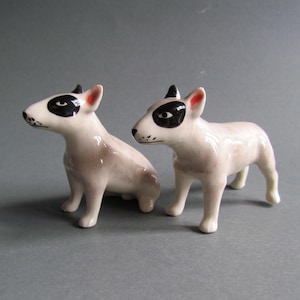 Miniature Ceramic Animal Figurine Bull Terrier Dog Small Pets Statue Collectible Tiny Porcelain Dog Figurine Decor Gift white black CHOOSE