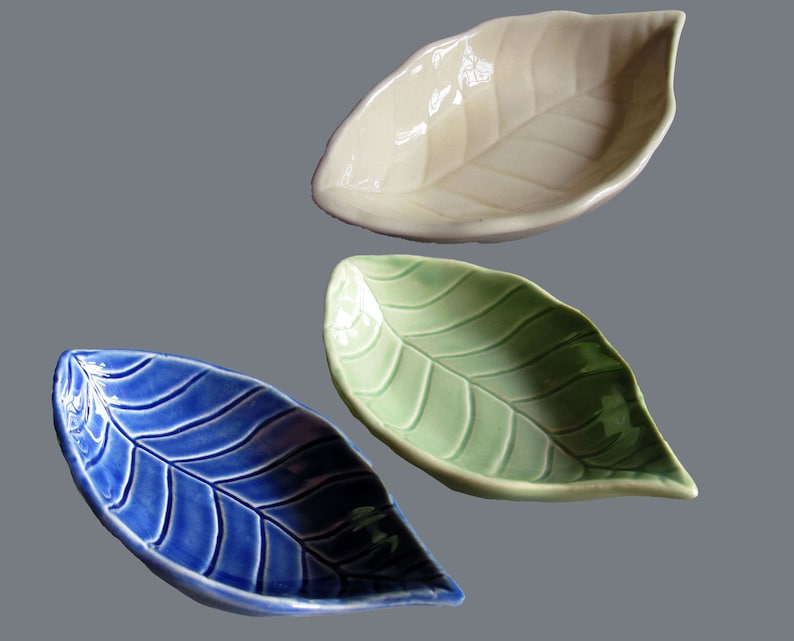 Leaf Small Bowl Ceramic Sauce Snack Dish Serving Plate Tableware Blue Leaf Green Blue Cream CHOOSE image 1