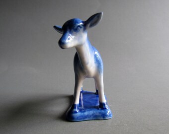 Deer Miniature Ceramic Figurine Porcelain Animal Country Side Statue Decoration Painted Craft Collectible Delft blue White Wildlife Fawn DB