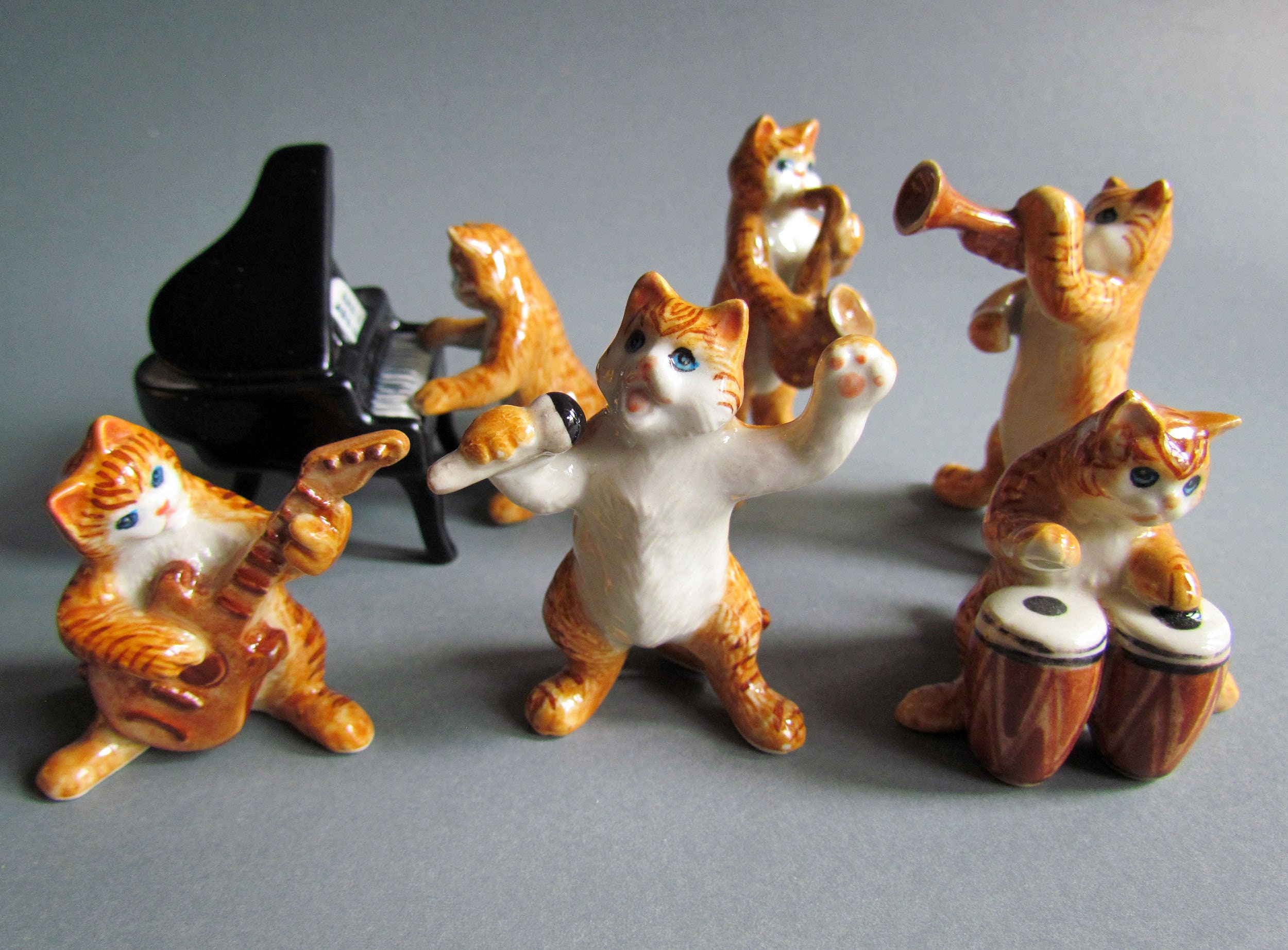 CHOOSE Miniature Ceramic Figurine Cat Musician Little Animal Etsy