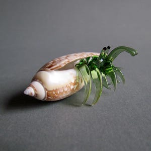 Tiny Miniature Sea Shell Seashell Hermit Crab Beach Animals Blown Glass Art Natural Collectible Gift Home Décor Green