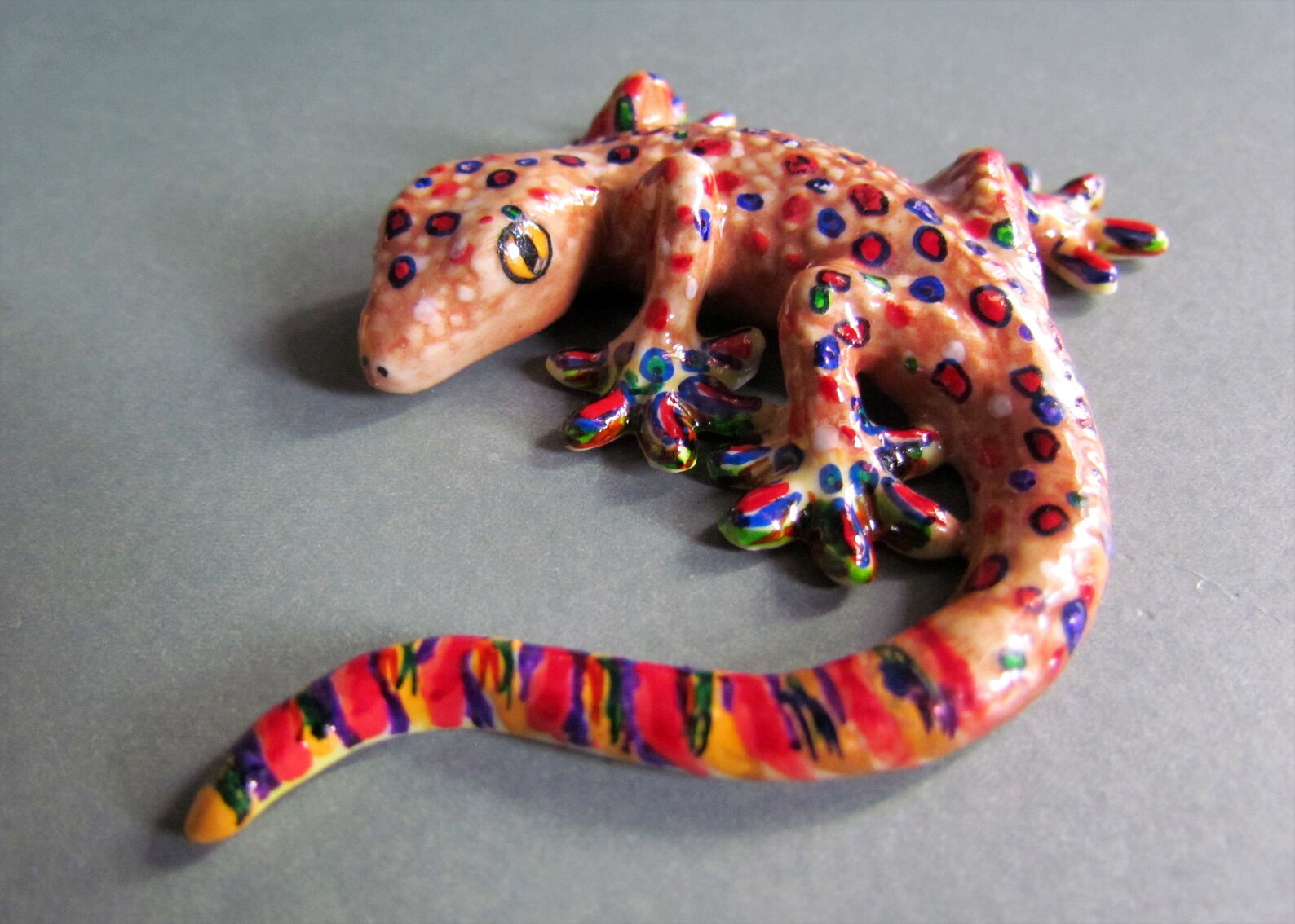 Gecko Miniature Ceramic Porcelain Animal Figurine Grey Brown Etsy