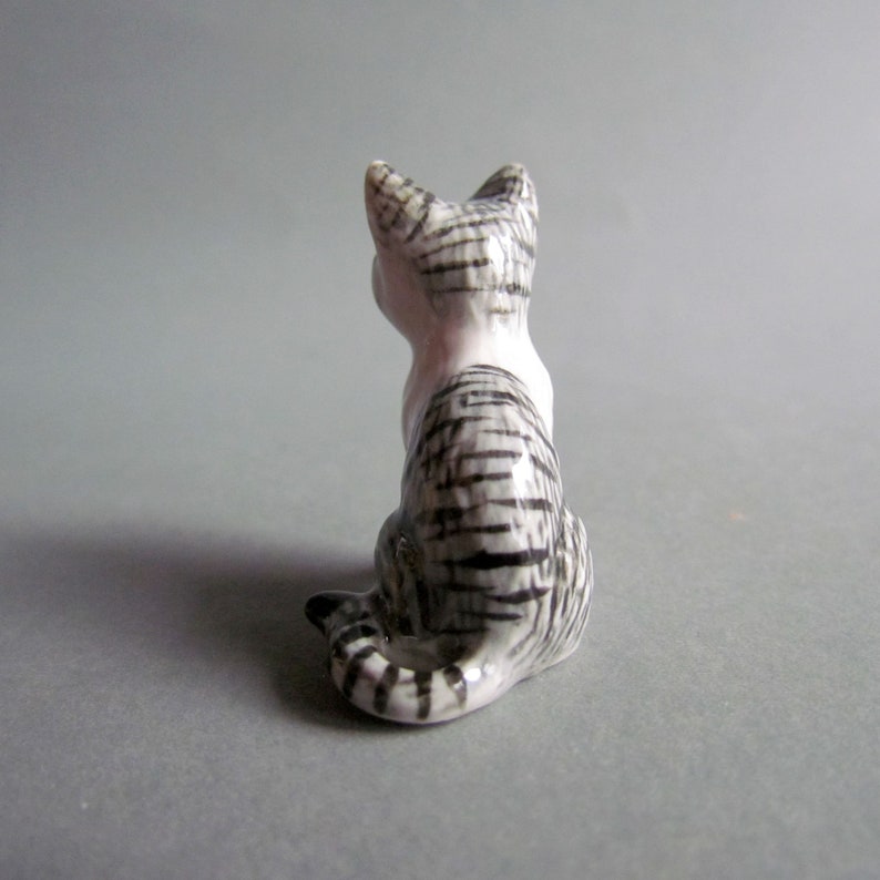 cat, Miniature Animal, cat Ceramic figurine, Ceramic cats, Decor, Collectible, Miniature cat, cat Lover gift, White Grey Gray image 5