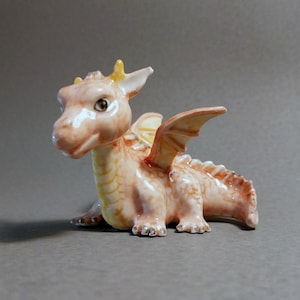 Handmade Ceramic Dragon Figurine, Orange Dragon Mini Sculpture, Home Decor or Gift, Desk Decor Animal, Cute accessory, Adorable Baby Dragon