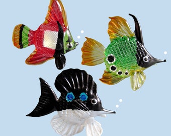 Fish Hand Blown Glass Animal Figurine Painted Home Decor Marine Ocean Sea Lifes Glass Collectible FISH Collector Blue Black