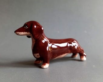 Dark Brown Dachshund Dog Ceramic Porcelain Animal Figurine Small Pet Miniature Collectible Gifts Animal Decoration Standing Statue Figures