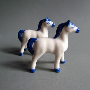 White Blue Horse Ceramic Porcelain Animal Figurine Collectible Decor Farm Countryside Statue Dollhouse Gift