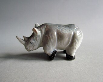 Ceramic sculpture Rhinoceros, small animal rhino statuette, rhino figurine Collectible Miniature animal Grey Gray decor