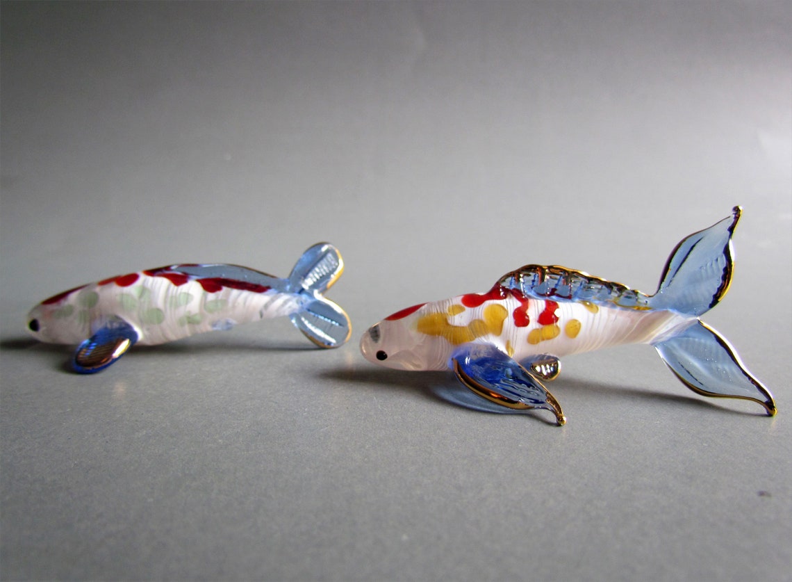 Pair Hand Blown Glass Figurine Koi Fish Lucky Fish Gold Etsy