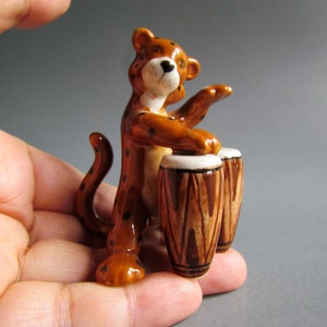 Tiger Playing Drum Musician Instrumentalist Little Animal Miniature Ceramic Figurine Statue Porcelain Figurine Collectible Decor Funny image 4