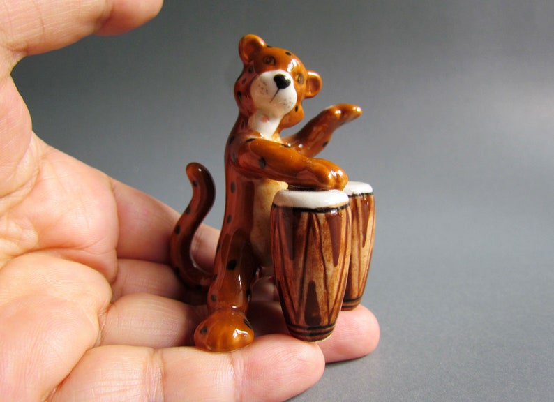 Tiger Playing Drum Musician Instrumentalist Little Animal Miniature Ceramic Figurine Statue Porcelain Figurine Collectible Decor Funny image 4