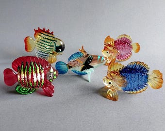 Tropical Glass Sea Fish Figurine Hand Blown Art Sealife Collectible Miniature Aquarium Decor Colorful Multi color Blue Red yellow Green
