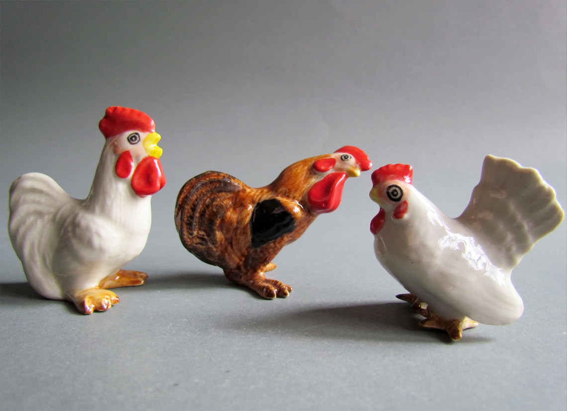 Miniature Animal Ceramic Figurine Little Tiny Chicken Etsy