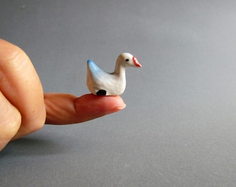 White Blue Duck Ceramic Figurine Little Small Dollhouse Miniature Porcelain Statue Tiny Mini Garden Decor Collectible Gifts s size