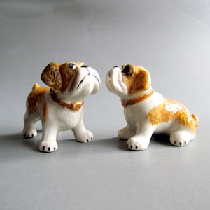 Bulldog Dog Miniature Ceramic Figurine Pets Statue Collectible Porcelain Figures Decor Gift Puppies Small Amimal White Brown Pet Lover