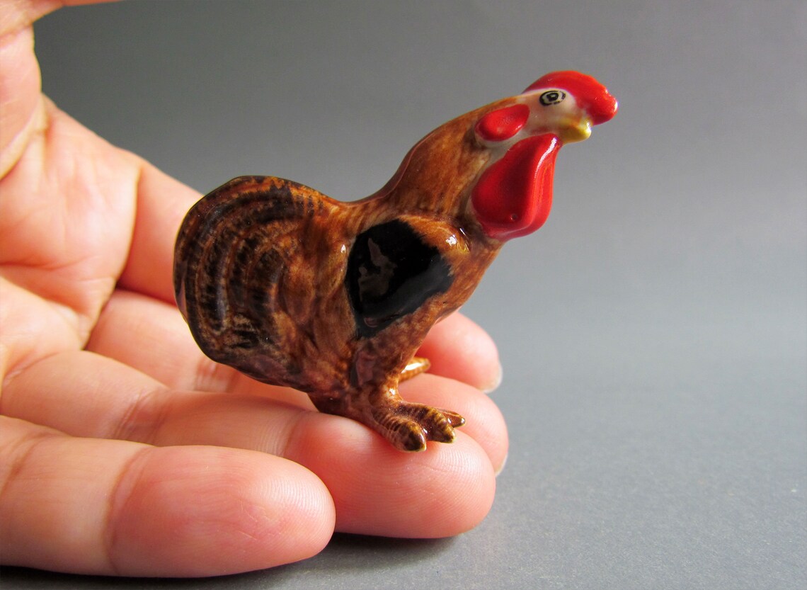 Miniature Animal Ceramic Figurine Little Tiny Chicken Etsy