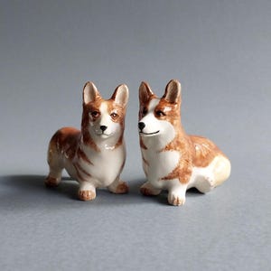 Dog Miniature Ceramic Animal Figurine Small Statue Collectible Dog Porcelain Gift Figures Welsh Corgi Dog Statuette Brown White CHOOSE