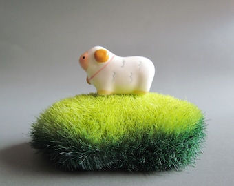 Tiny Sheep Ceramic Figurine Chopsticks Rest Chopsticks Holder Cartoon Miniature Farm Animal White Pink Collectible Decor