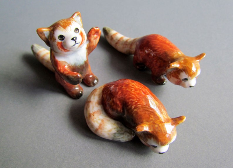 3 Red Panda Ceramic Porcelain Animal Figurine Miniature Animal,Figurine,Collectible,Red Panda Porcelain,Red Panda Figruine,Home Decor Gifts