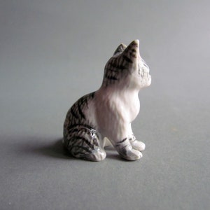 cat, Miniature Animal, cat Ceramic figurine, Ceramic cats, Decor, Collectible, Miniature cat, cat Lover gift, White Grey Gray image 6