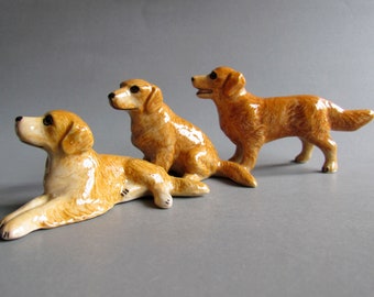 Golden Retriever Dog Figurine Little Animal Small Miniature Ceramic Animal Figurine Statue Brown