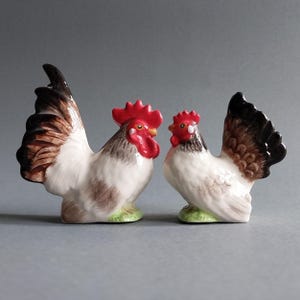 Miniature Animal Ceramic Figurine Tiny Chicken Porcelain  Rooster Hen Collectible Gift Decor Farm Countryside Multi Color Black Red White