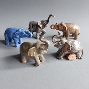 Elephant Ceramic Figurine Miniature Porcelain Animal Statue Collectible Elephant lover Gift Trunk Up Blue Brown Decorative Elephants Choose