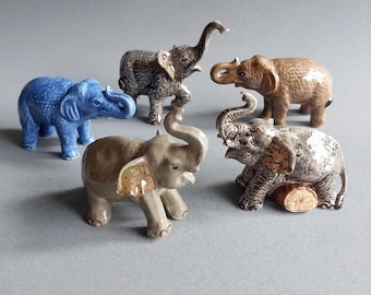 Elephant Ceramic Figurine Miniature Porcelain Animal Statue Collectible Elephant lover Gift Trunk Up Blue Brown Decorative Elephants Choose