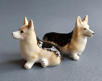 Ceramic Corgi Figurines | Miniature Desk Pet Decor, Corgi Lover Gift