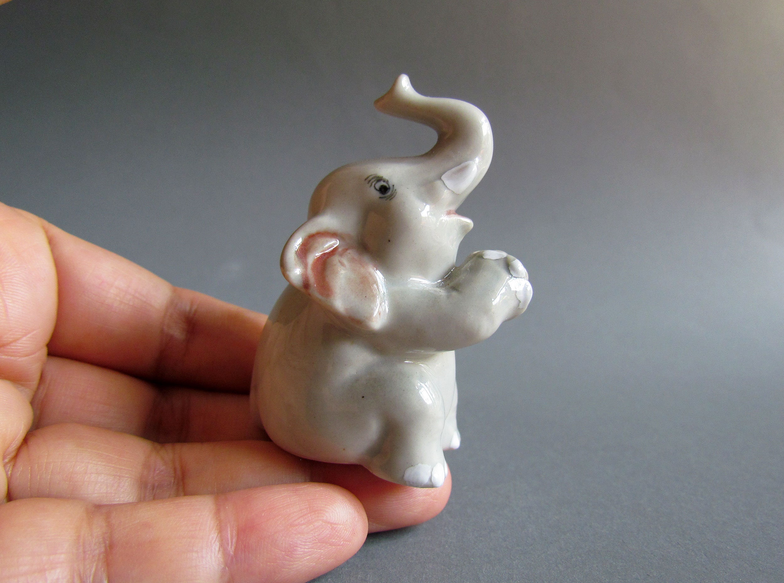 Elephant Ceramic Figurine Miniature Porcelain Animal Statue Etsy