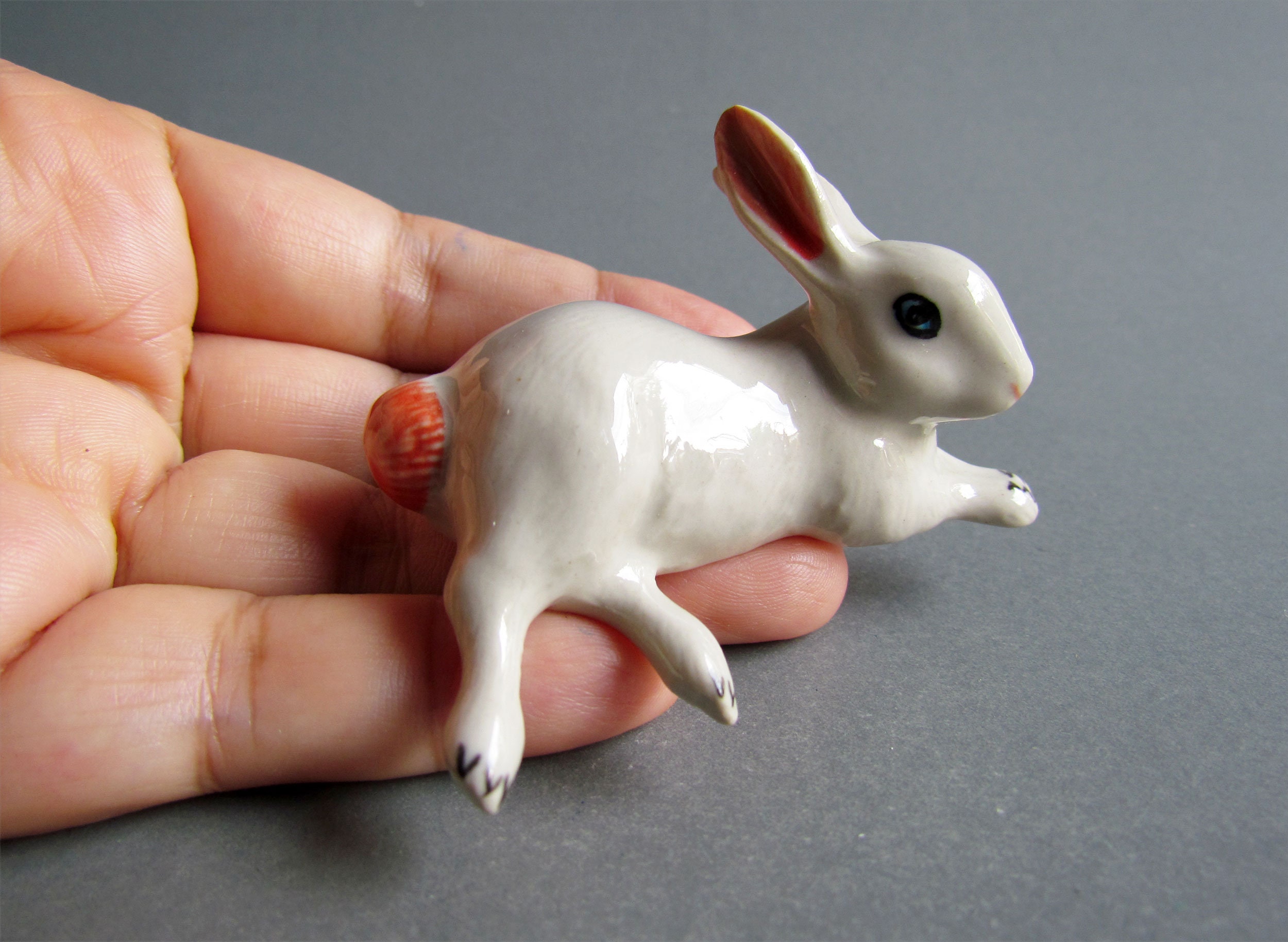 White Rabbit Little Animal Miniature Ceramic Porcelain Etsy