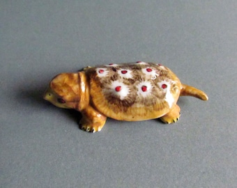Turtle Ceramic Animal Figurine Little Small Tiny Miniature Porcelain Staue Collectible Decor Gifts Ocean Coastal Art Tortoise Reptile Brown