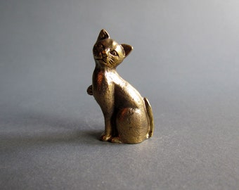 Tiny Cat Brass Animal Small Miniature Brass Figurine Cat Figure Collectible Brass Decor Gifts Kitty