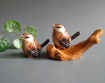 Adorable Brown Sparrow Bird Handcrafted Miniature Ceramic Porcelain Figurine Collectible Home Decor Bird Lover