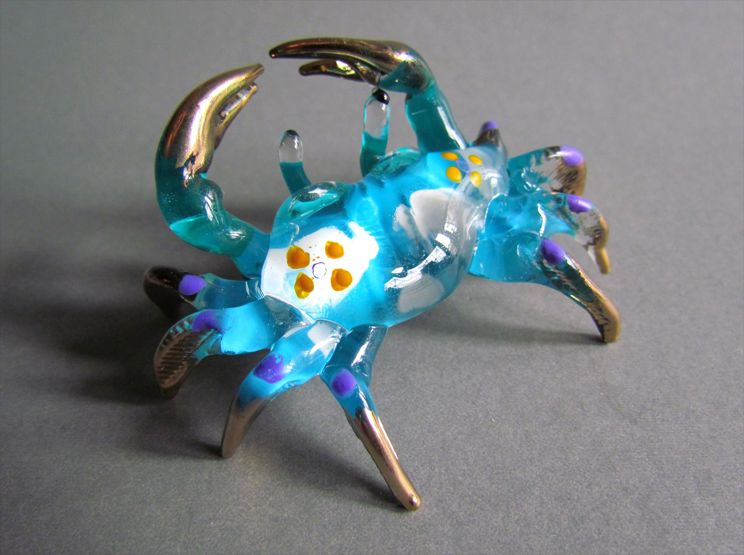 Crab Figurine Glass Animal Hand Blown with Gold Trim Aquarium GPCB049 