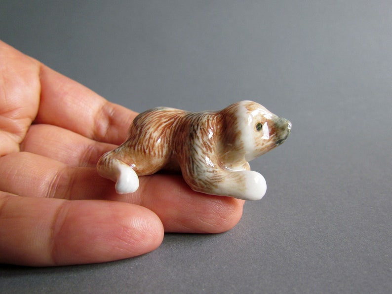 Miniature Sloth Figurine Ceramic Figurine Dollhouse Animal figure Mini Small Decor Collectible Gifts Monkey White Brown Statue Sculpture image 7