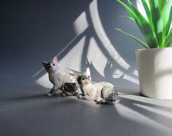 Adorable Cat Kitty Kitten Small Pets Miniature Ceramic Porcelain Tabby Figurine Animal Home decor Collectibel Grey Cat