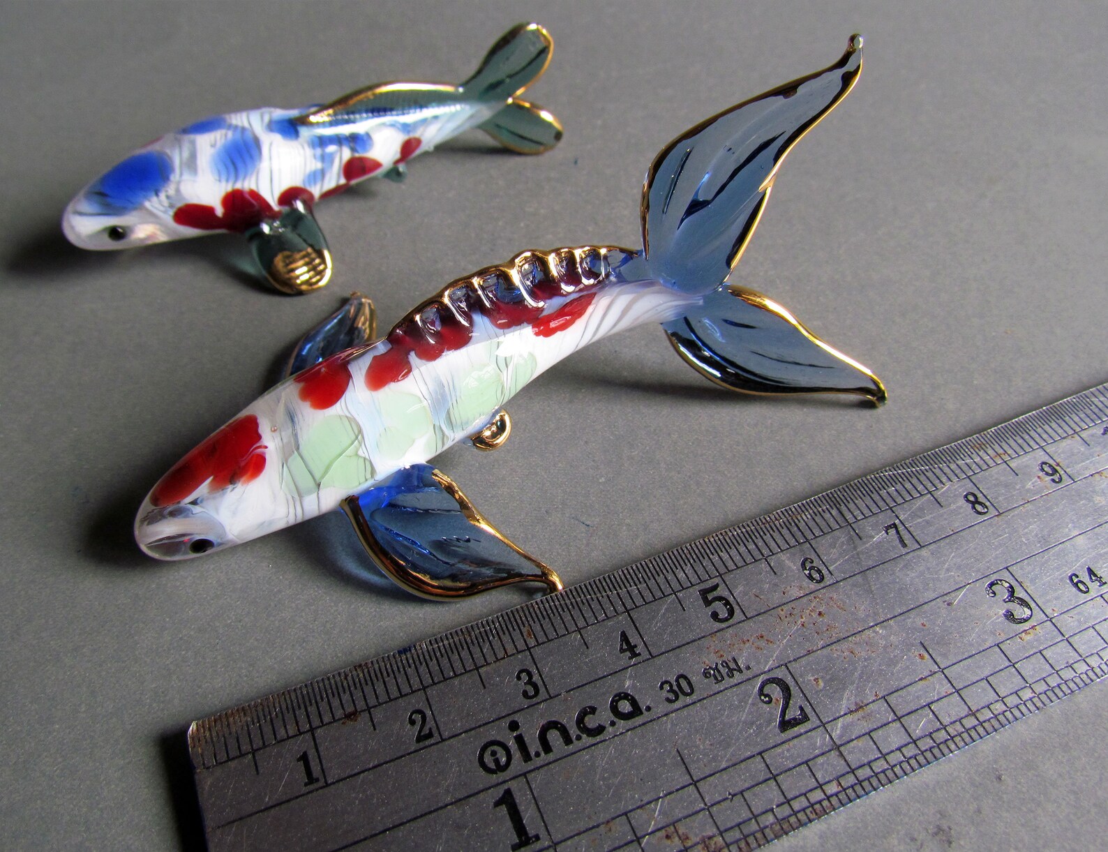 Pair Hand Blown Glass Figurine Koi Fish Lucky Fish Gold Etsy