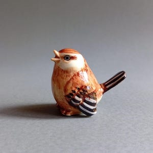 Adorable Brown Sparrow Bird Handcrafted Miniature Ceramic Porcelain Figurine Collectible Home Decor Bird Lover