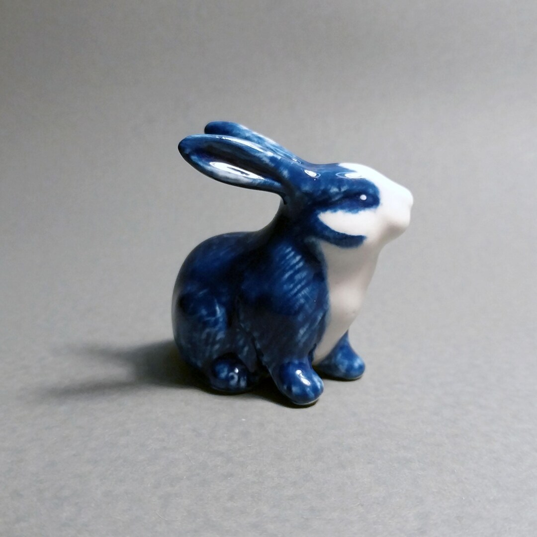 Delf Blue Rabbit Mini Delft Style Blue & White Rabbit Figurine | Small Ceramic Animal ...